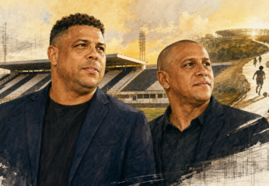 Ilustração de Ronaldo Fenômeno e Roberto Carlos no projeto da SAF da Inter de Limeira