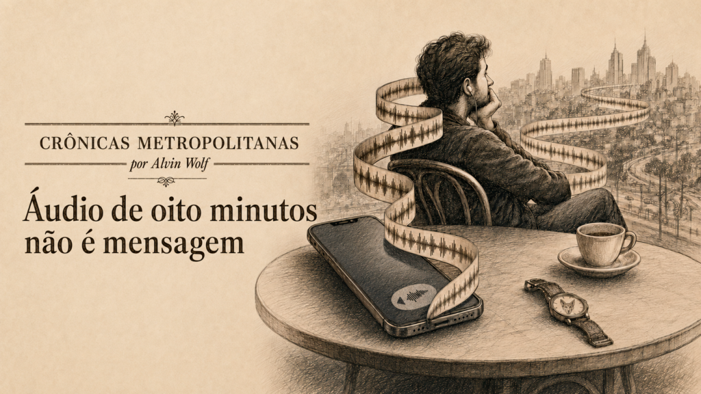 Ilustração da crônica Áudio de oito minutos não é mensagem, de Alvin Wolf