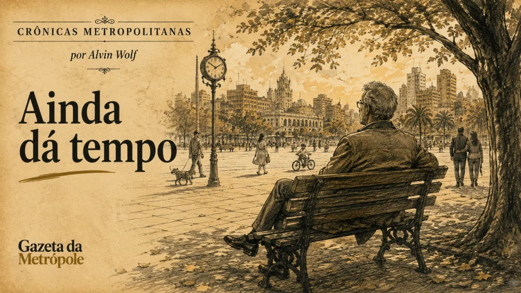 Ilustração da crônica Ainda dá tempo, de Alvin Wolf, sobre a passagem do tempo e as escolhas da vida