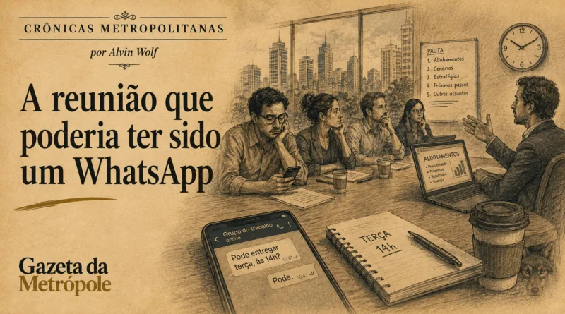 Ilustração da crônica A reunião que poderia ter sido um WhatsApp, de Alvin Wolf